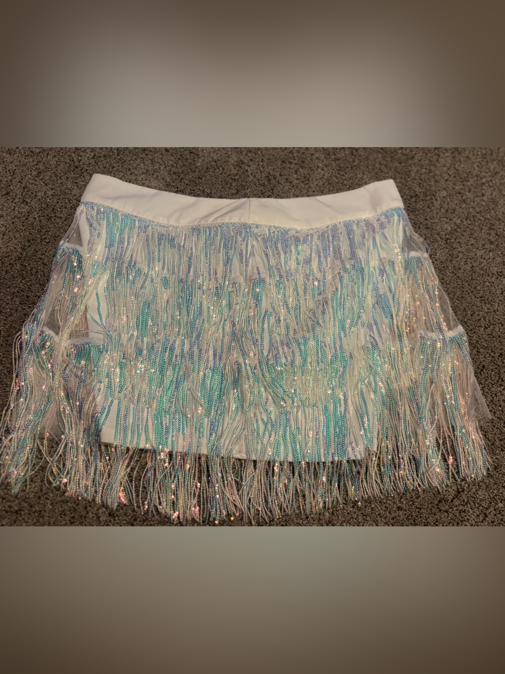 SHEIN Iridescent Sequin Fringe Mini Skirt - White western bridal bachelorette